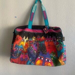Laurel Burch Red and Pink Cat Pattern Tote